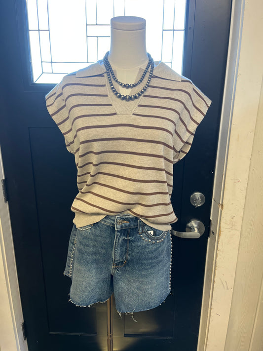 Mocha Striped Sweater Top