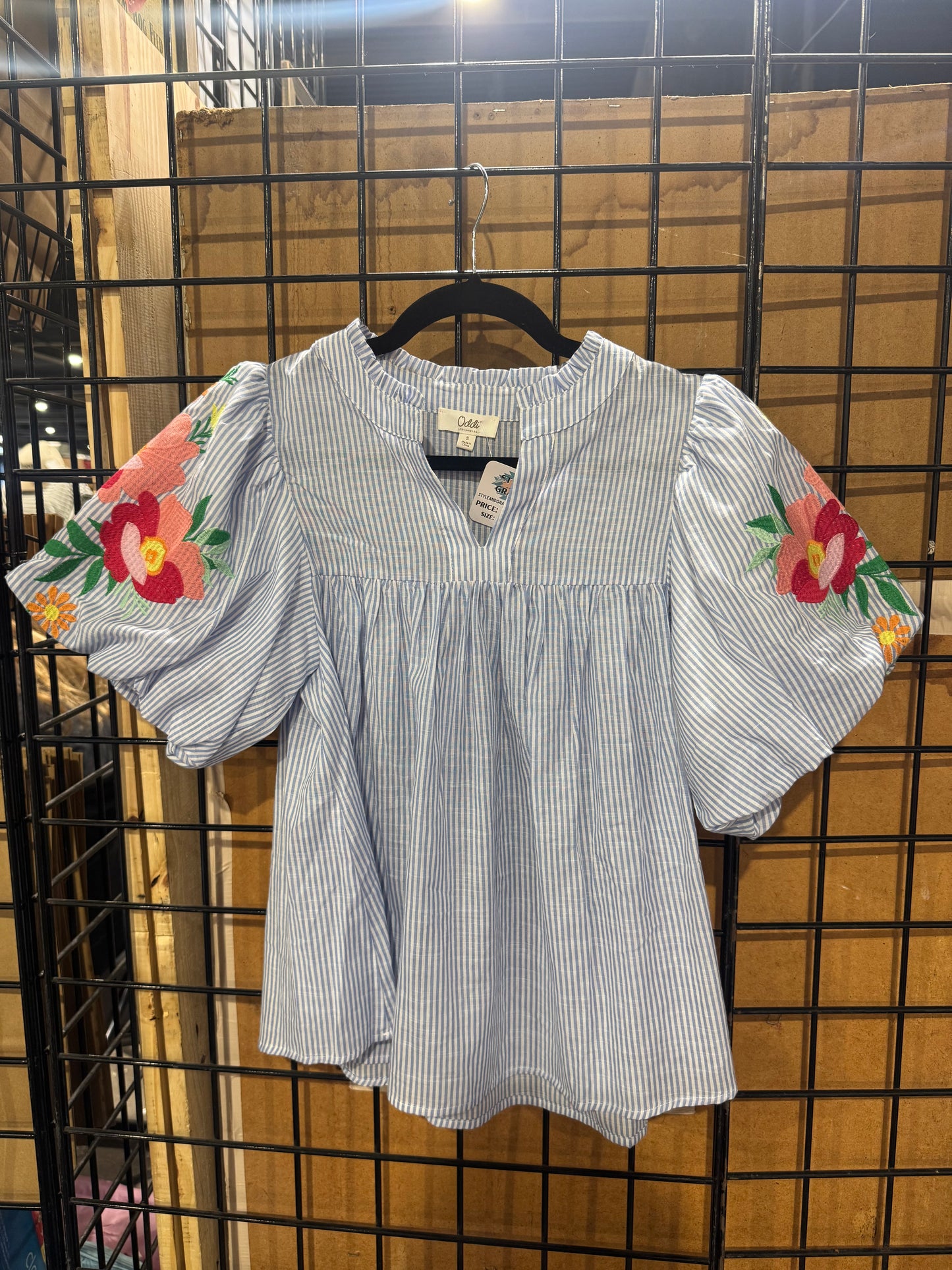 Navy Embroidered Stripe Top