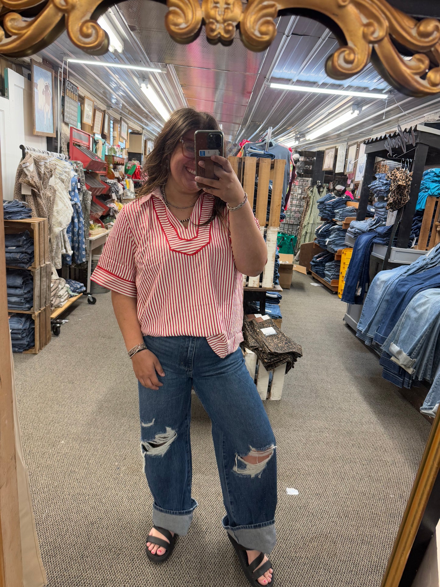 Red Vertical Striped Top