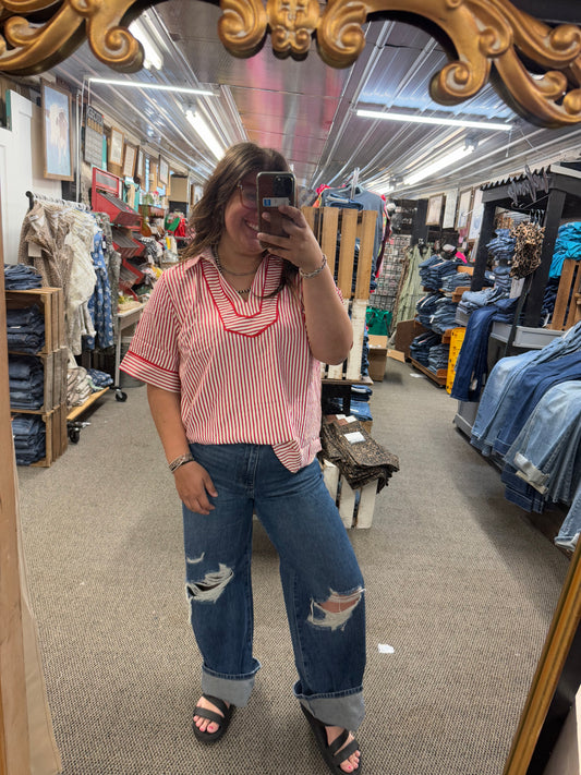 Red Vertical Striped Top