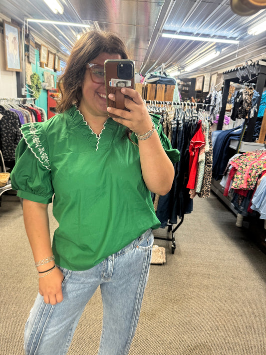 Kelly embroidered ruffle Top