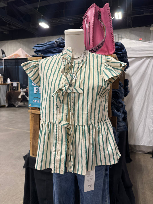 Teal Striped Bow Top