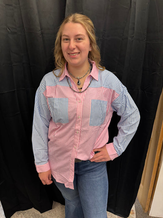 Pink & Blue Striped Top
