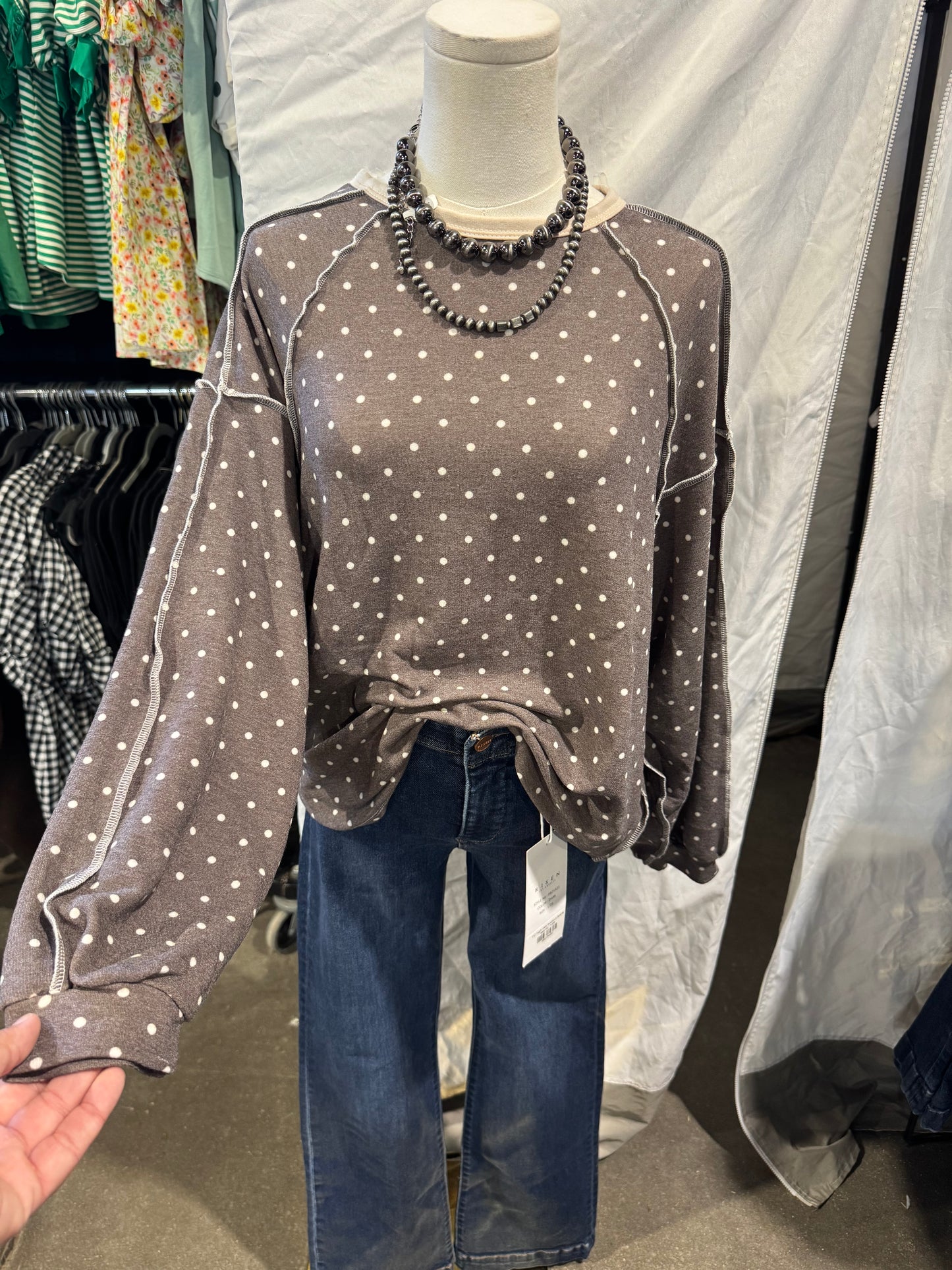 Brown Polka Dot LS top