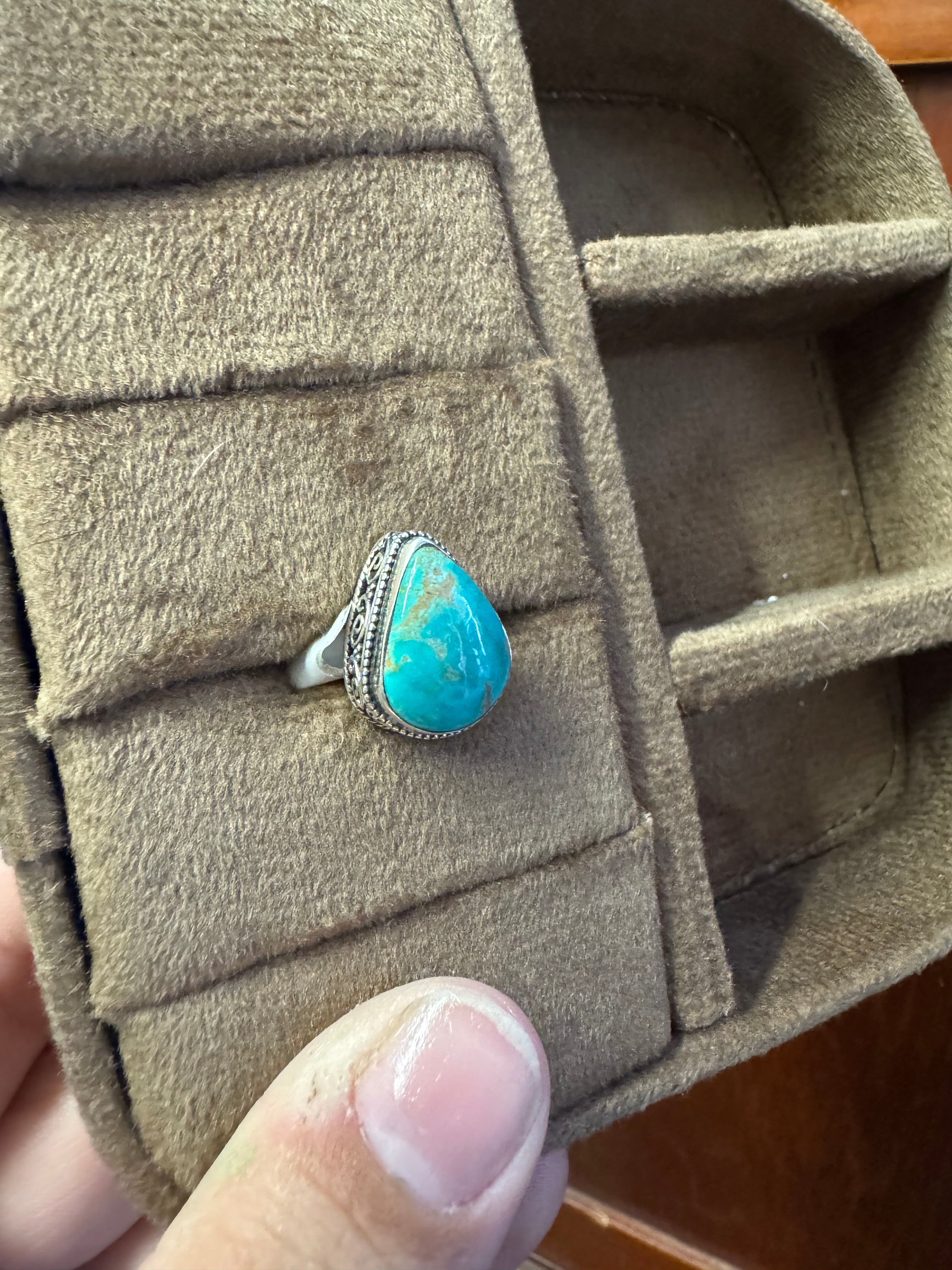 Turquoise Teardrop Ring-Size 6
