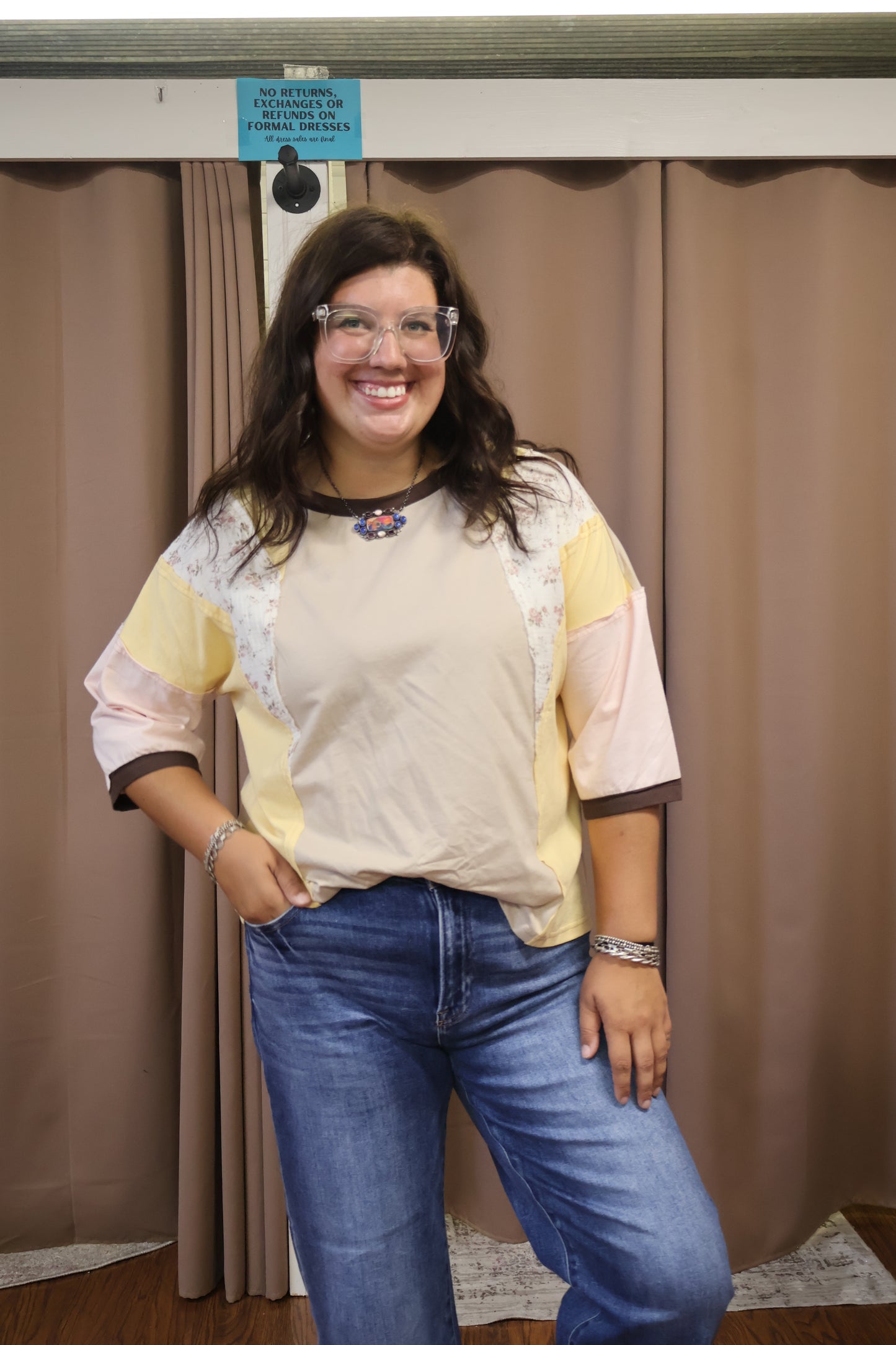 Beige Colorblock Top