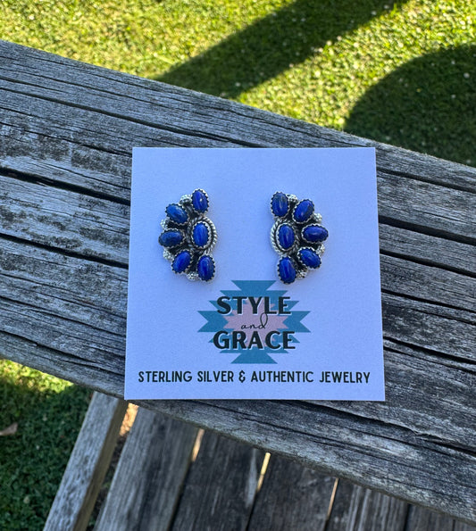 Lapis Half Cluster Earrings