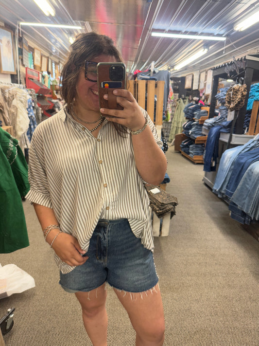 Mocha Striped SS Button Up