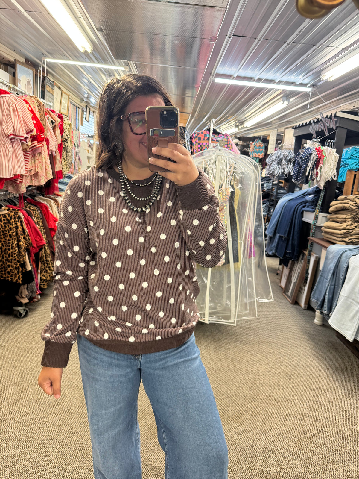 Brown Polka Dot Pullover Top