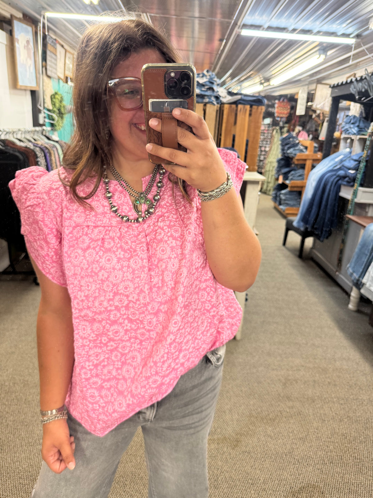 Pink Jacquard Top