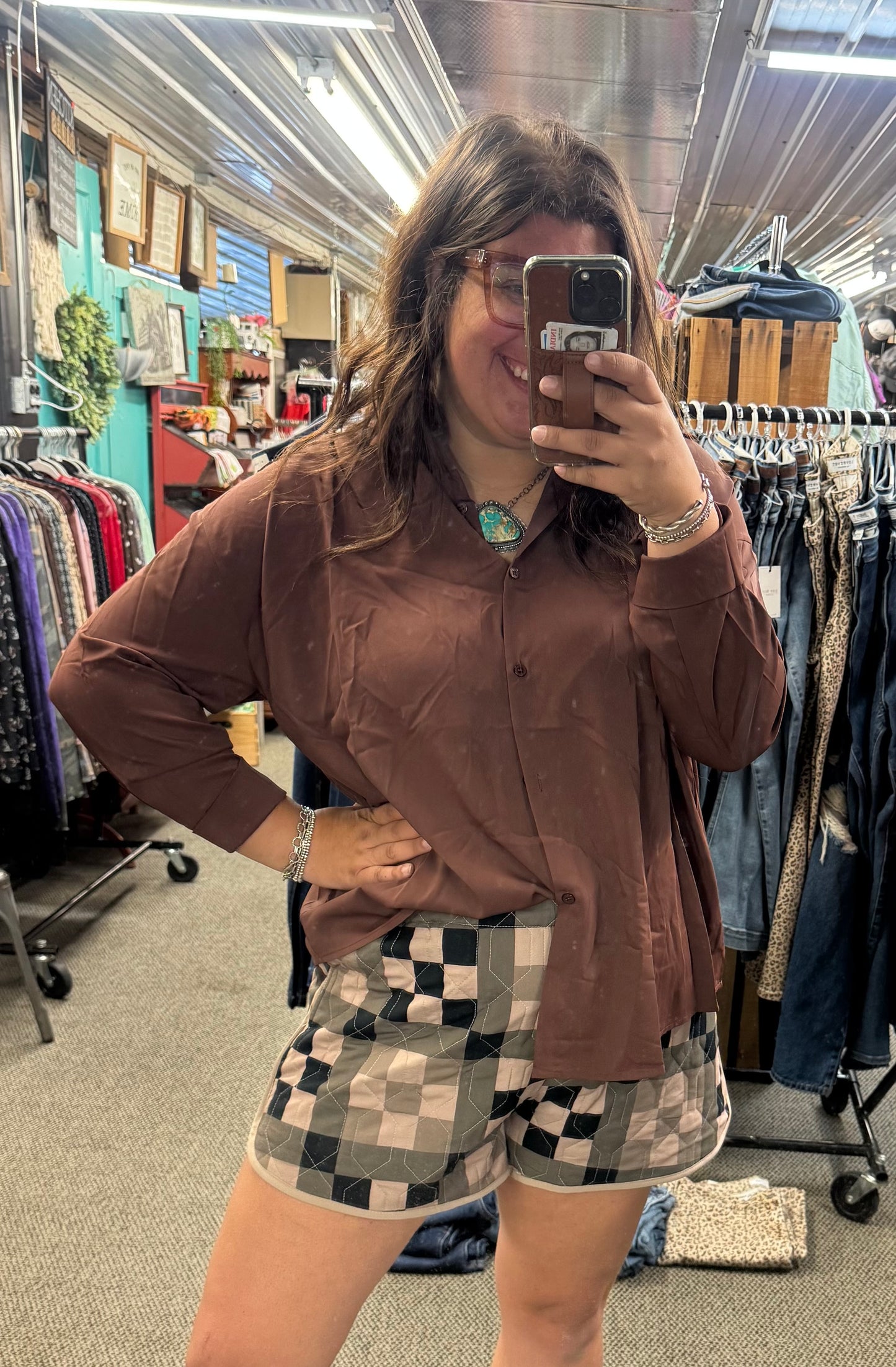Neutral Quilted Patchwork Shorts