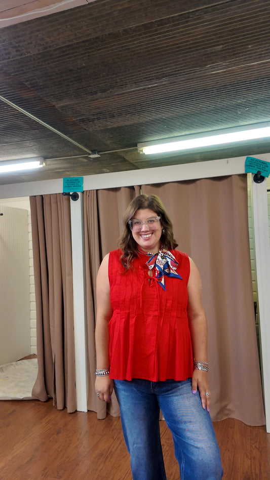 Red Tie Front Top