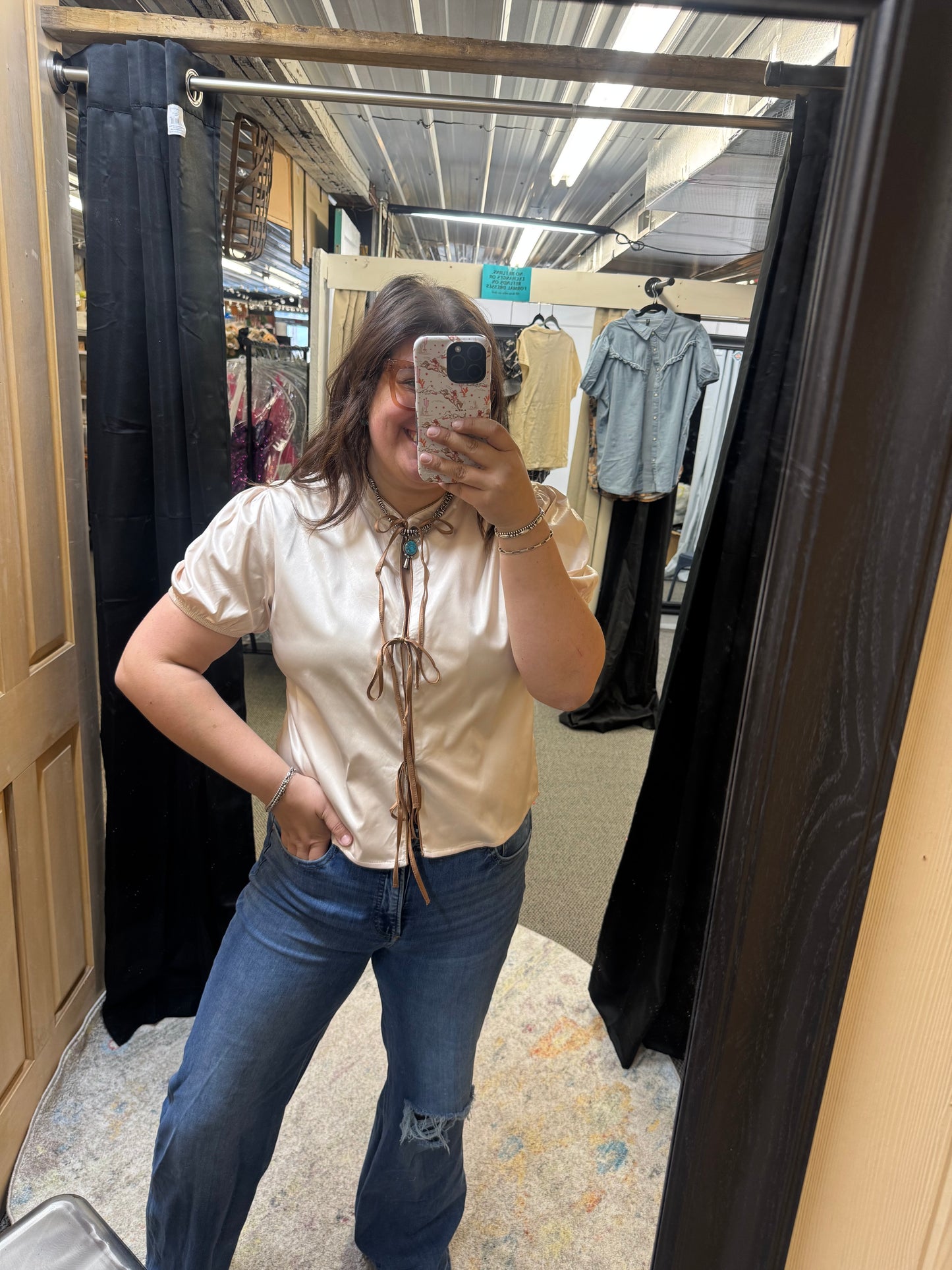 Cream Tie Front Top