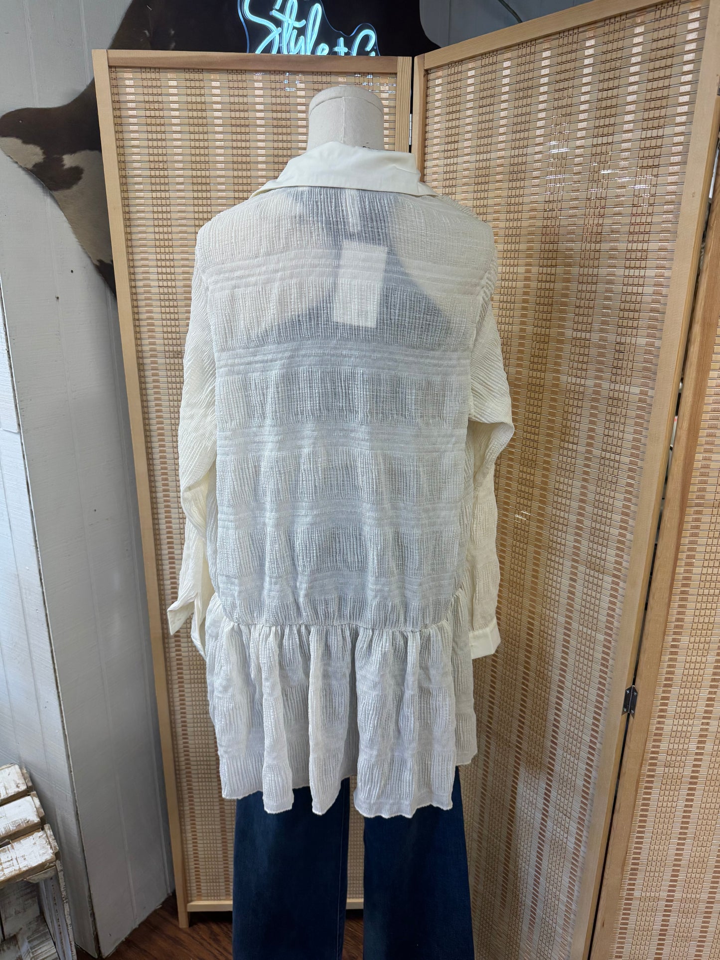 Cream Textured Button Up