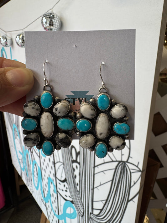 White Buffalo and Kingman Cluster Earrings