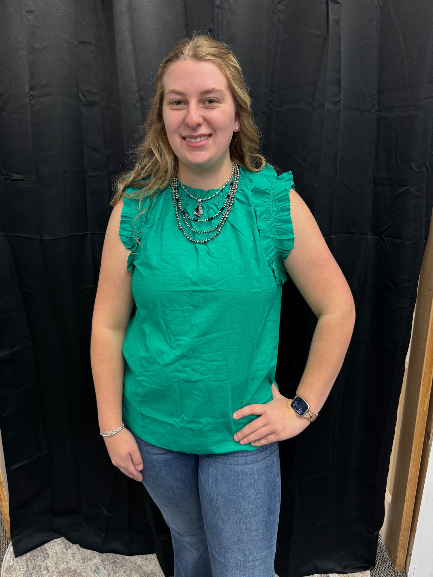 Green Ruffle Sleeve Top