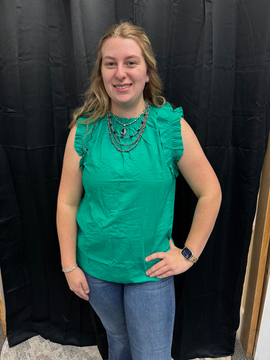 Green Ruffle Sleeve Top