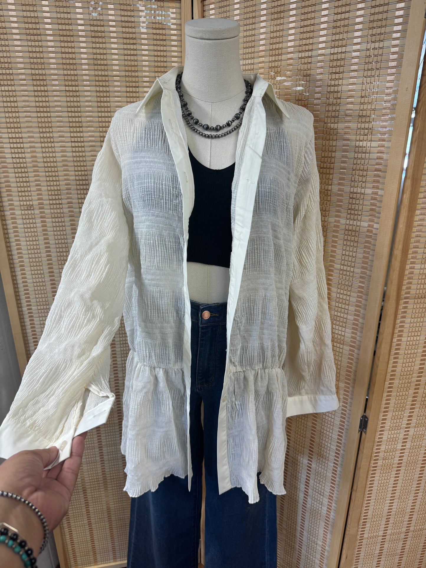 Cream Textured Button Up