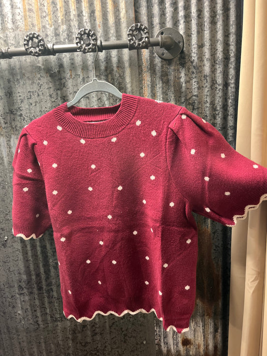 Wine Dot Sweater Top