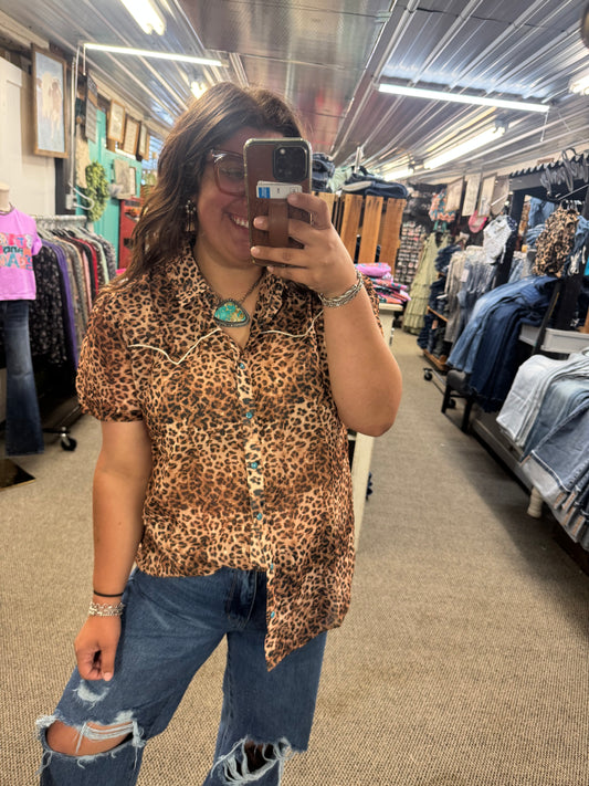 Cheetah Button Top