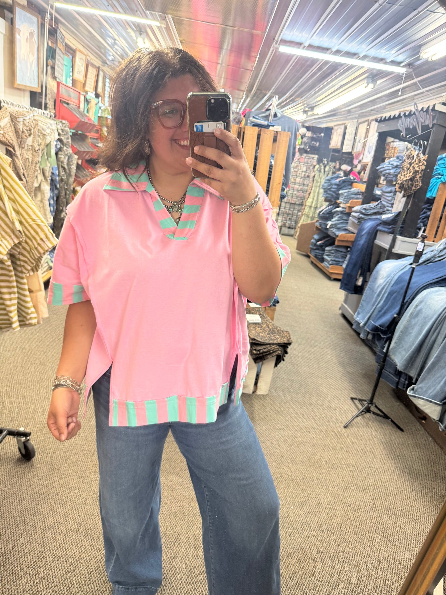 Pink and Blue Striped Top