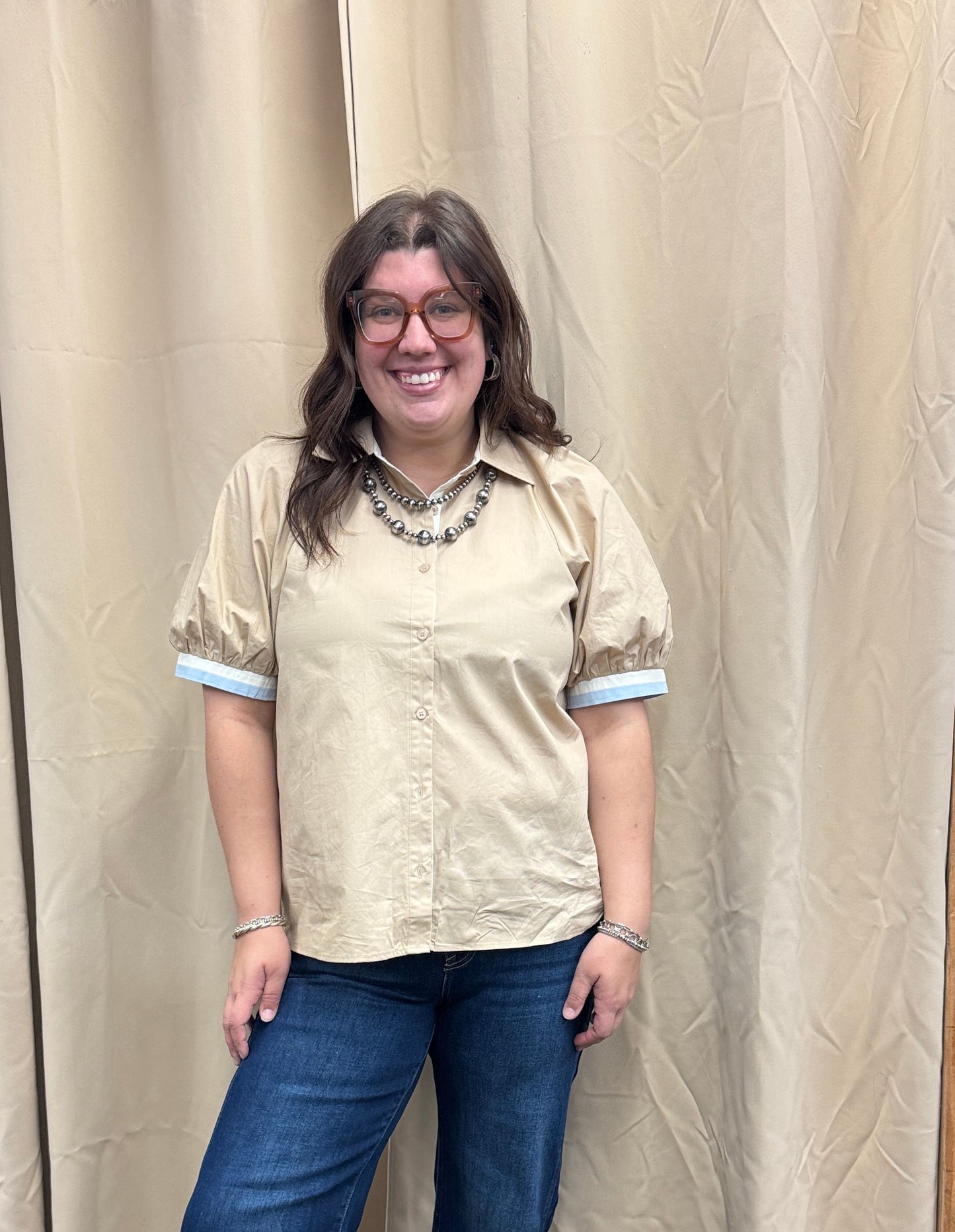 Taupe Collared Top