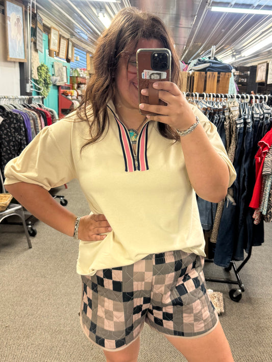 Neutral Quilted Patchwork Shorts