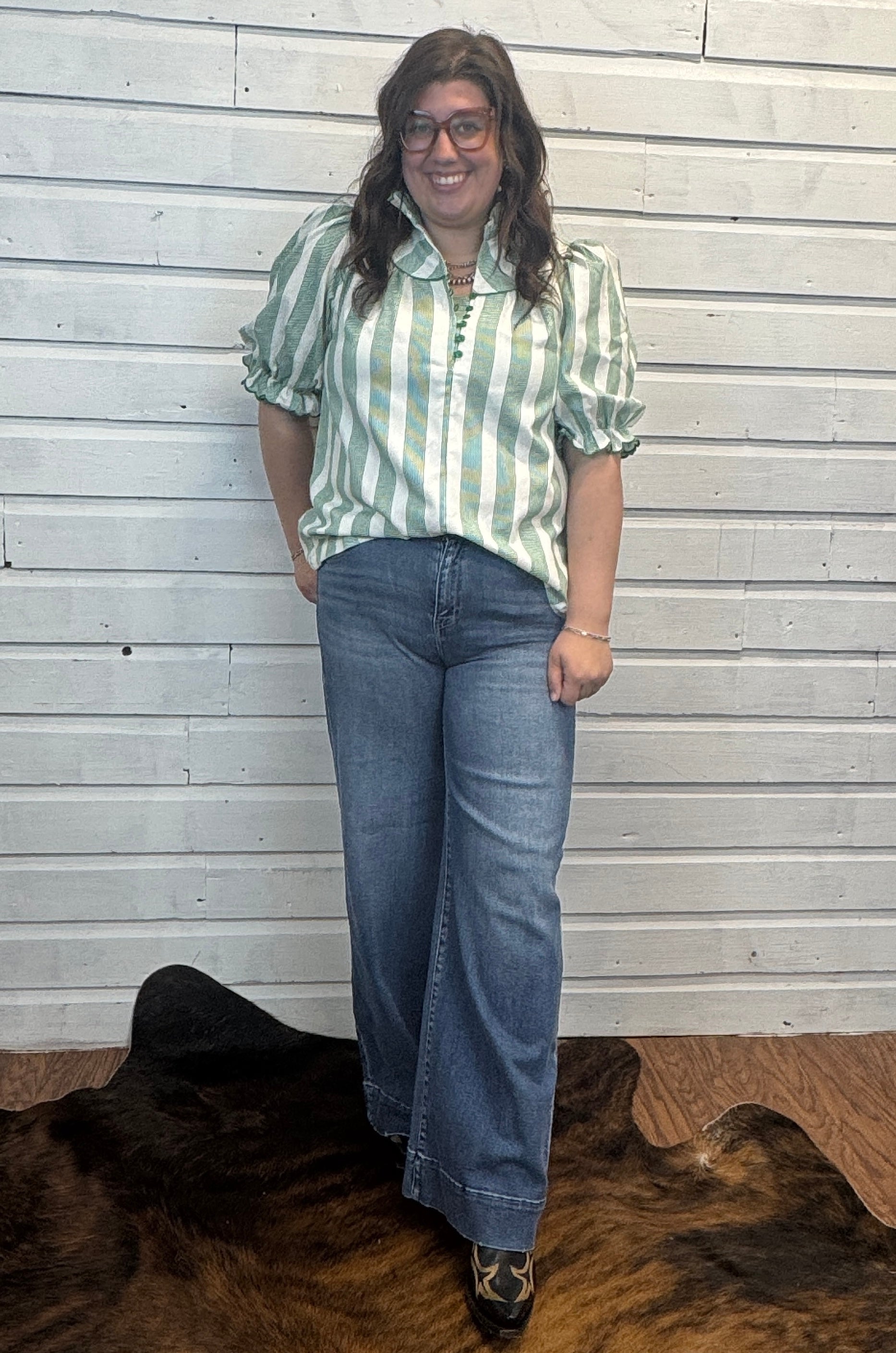 Green Striped SS Top