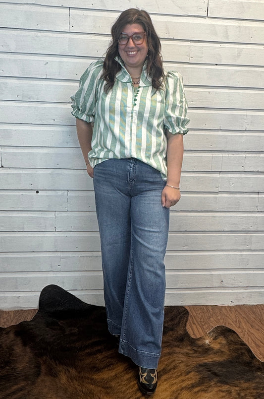 Green Striped SS Top