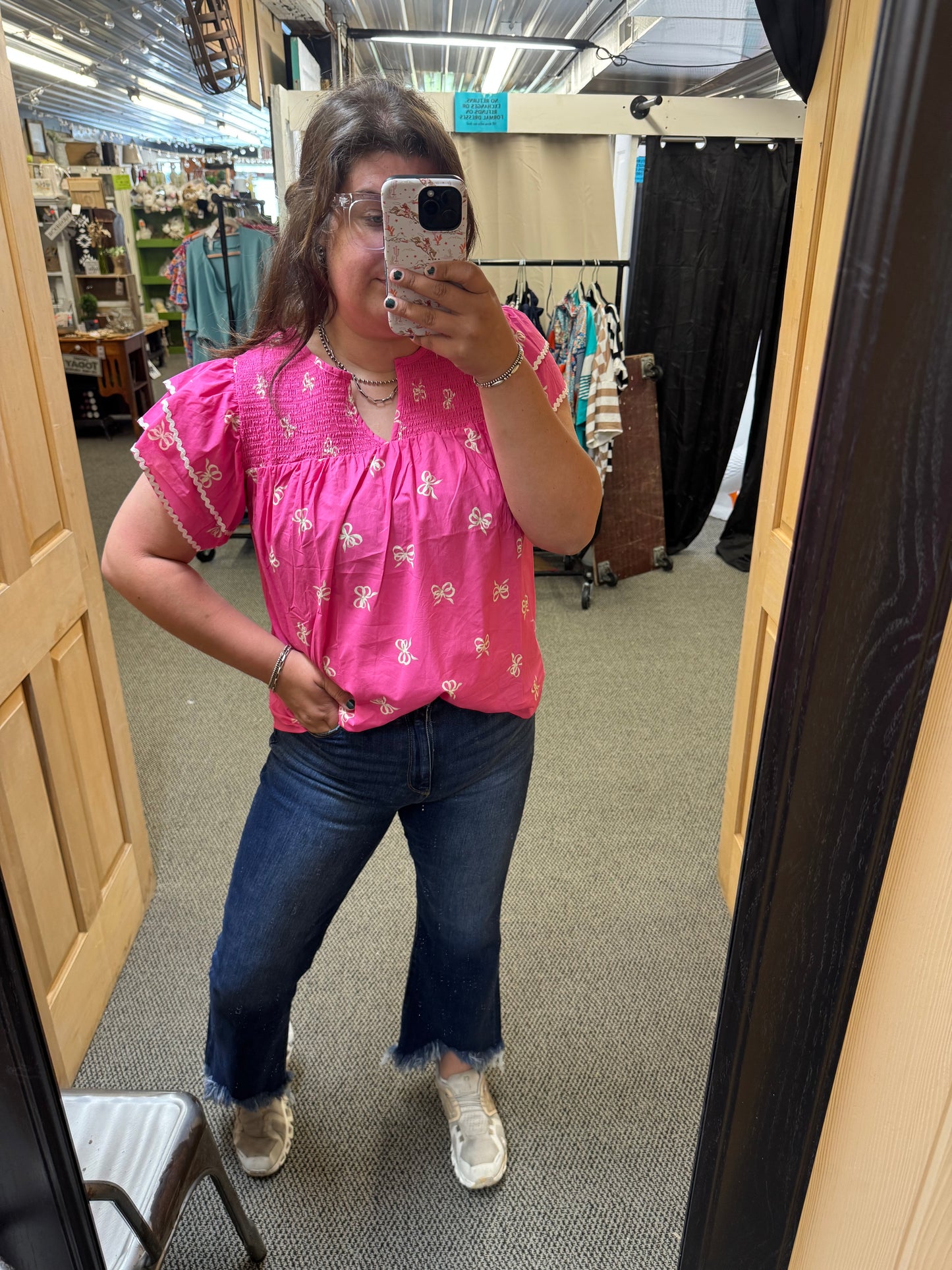 Pink Bow Print Top
