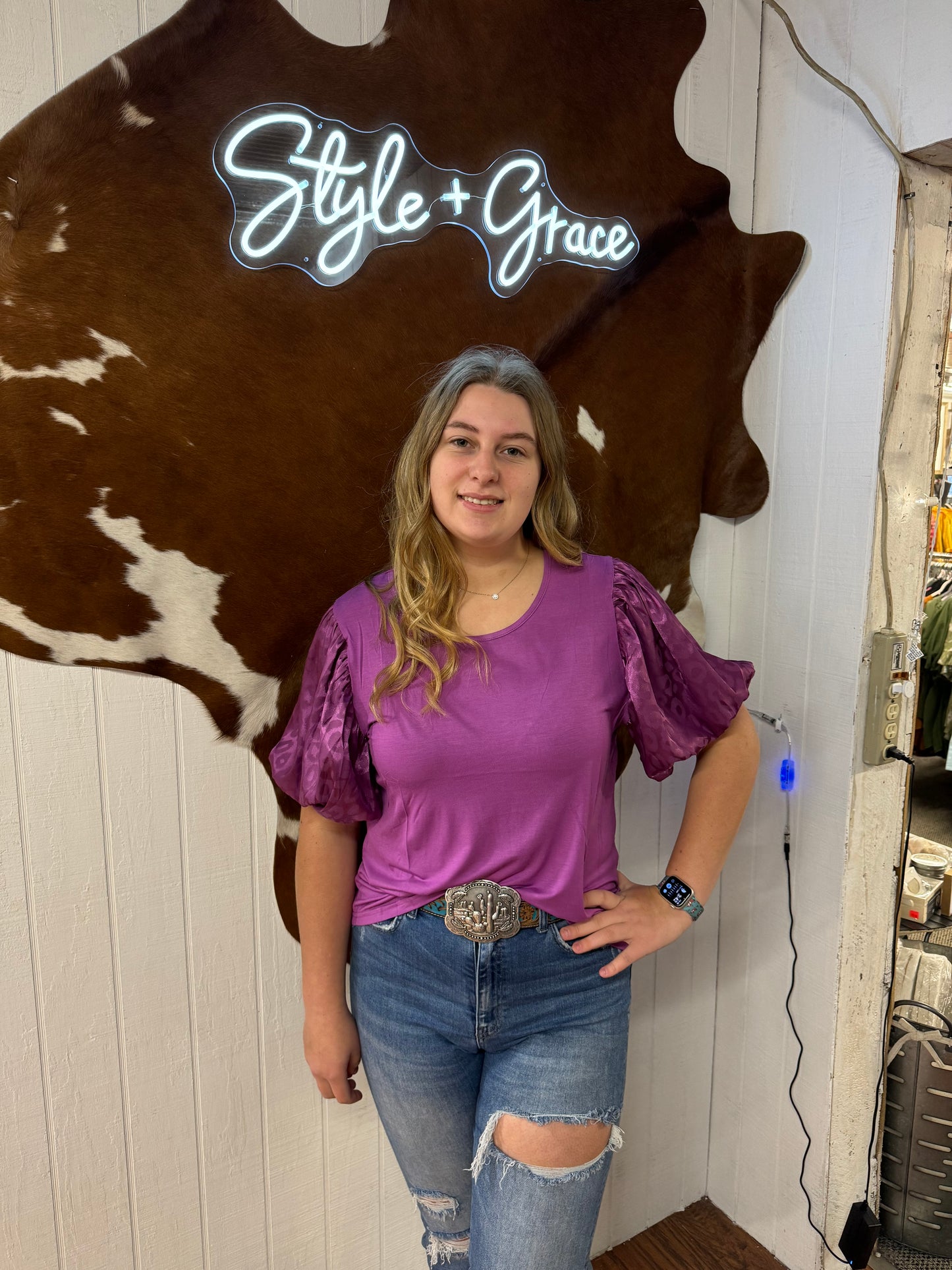 Plum Puff Sleeve Top
