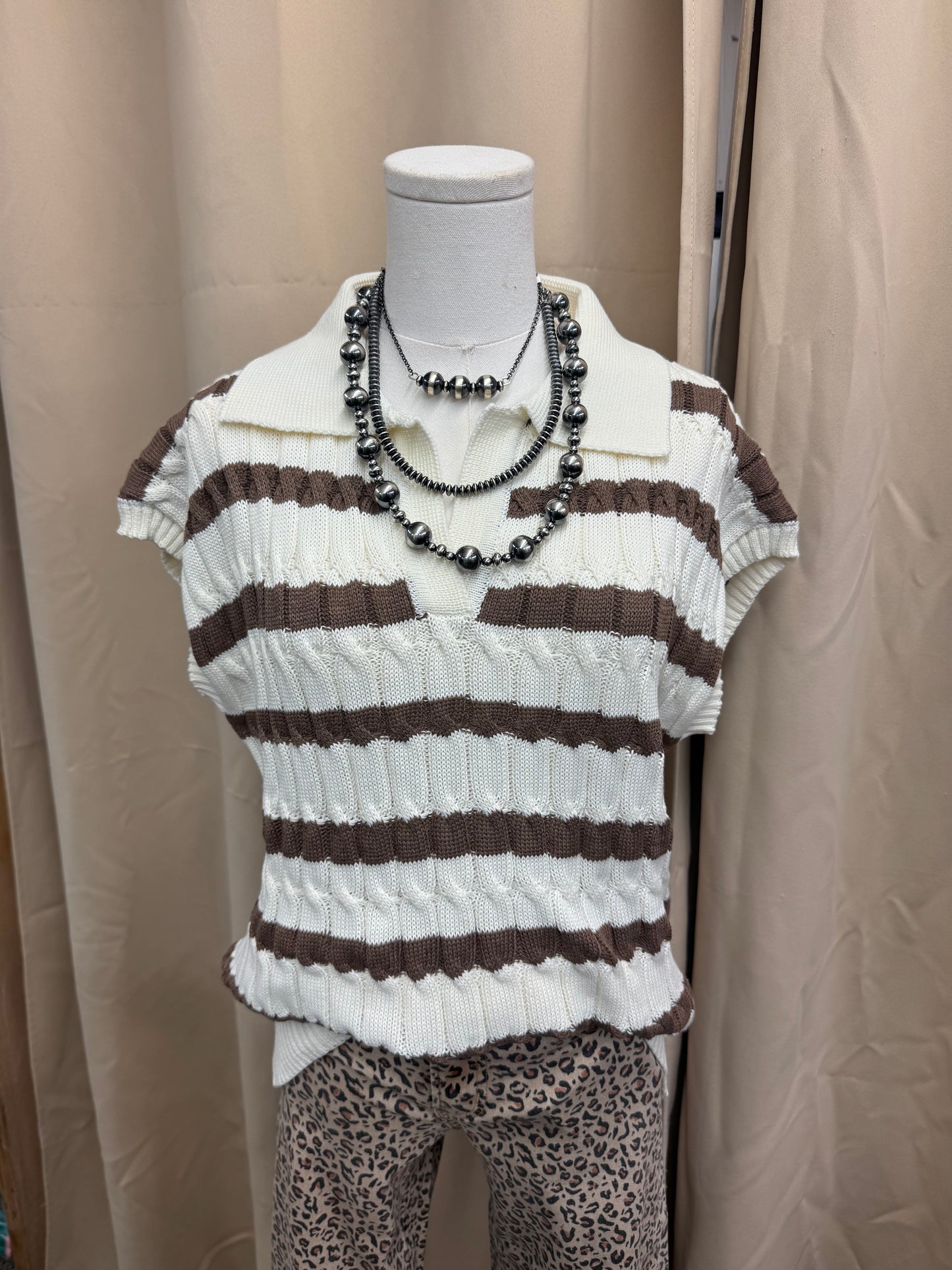 Brown Striped Sweater Top