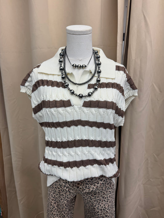 Brown Striped Sweater Top