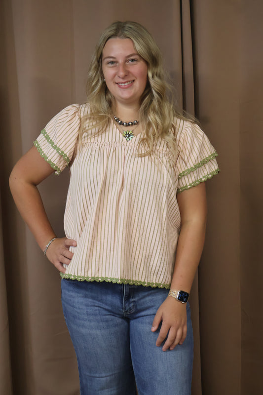 Peach & Green Top