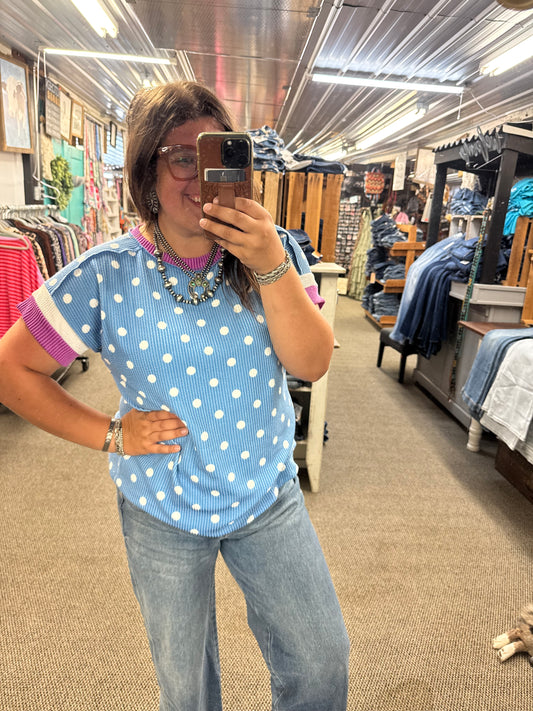 Denim Blue Polka Dot Top