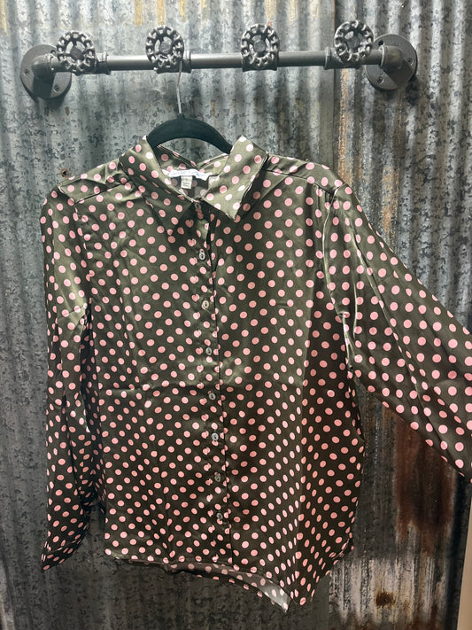 Olive Polka Dot Button Up