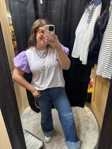 Lavender Striped Puff Sleeve Top