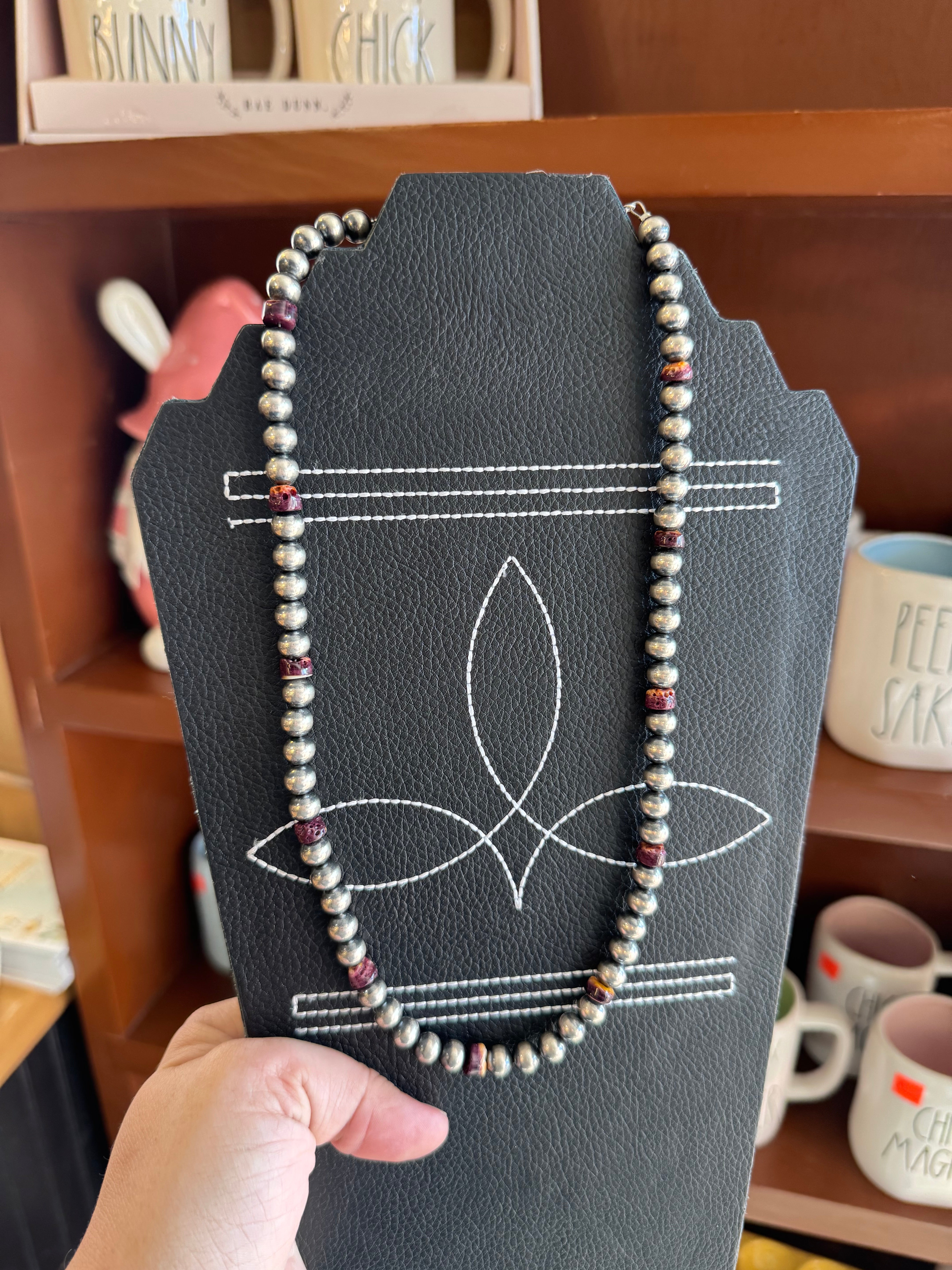 8mm Pearl and Purple Spiny Necklace- 20 Inches