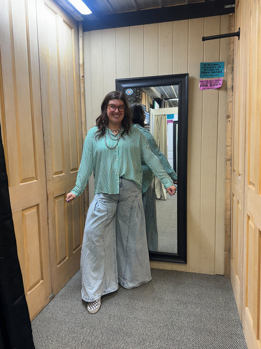 Green Striped Button Up