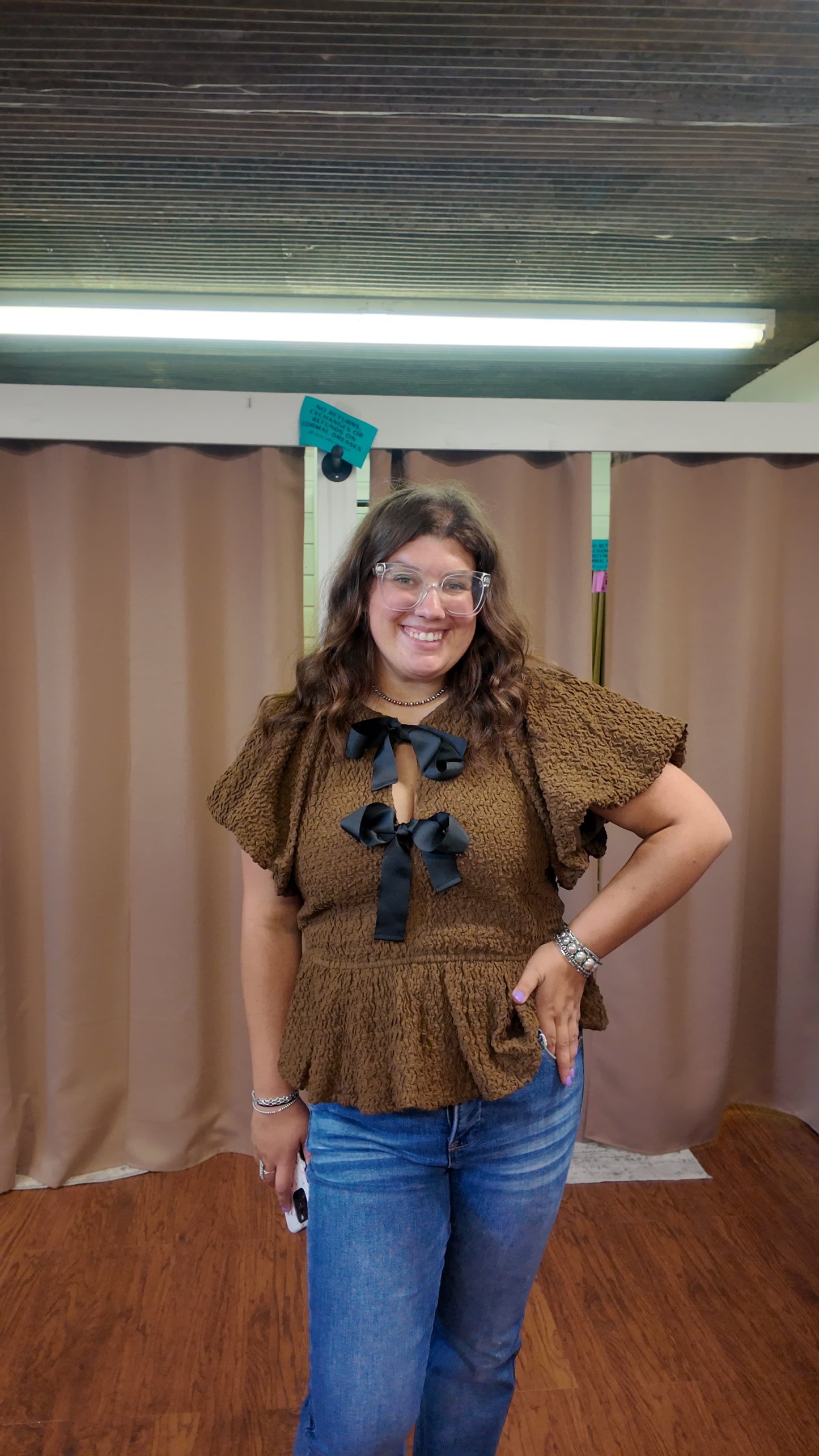Brown Tie Front Top