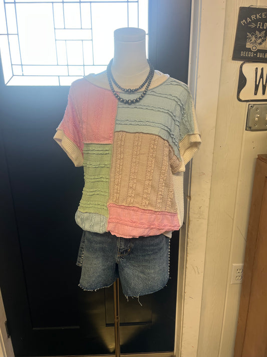 Textured Color Block Short Sleeve