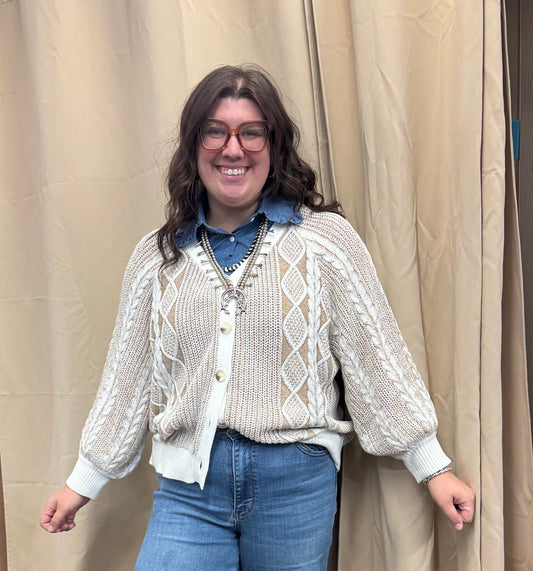Taupe Braided Cardigan