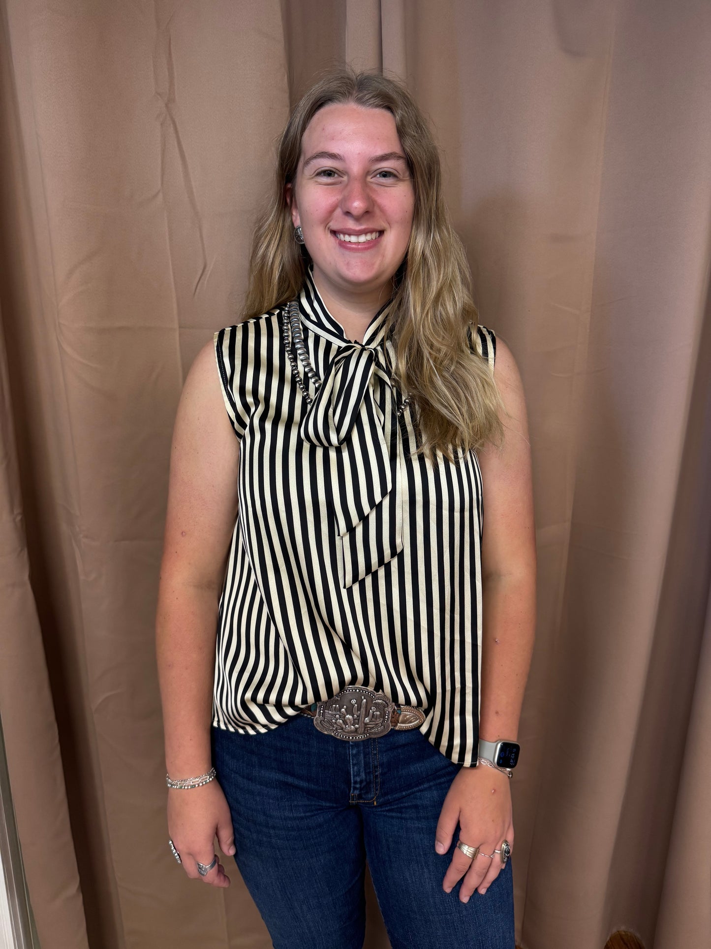 Black Striped Tie Top