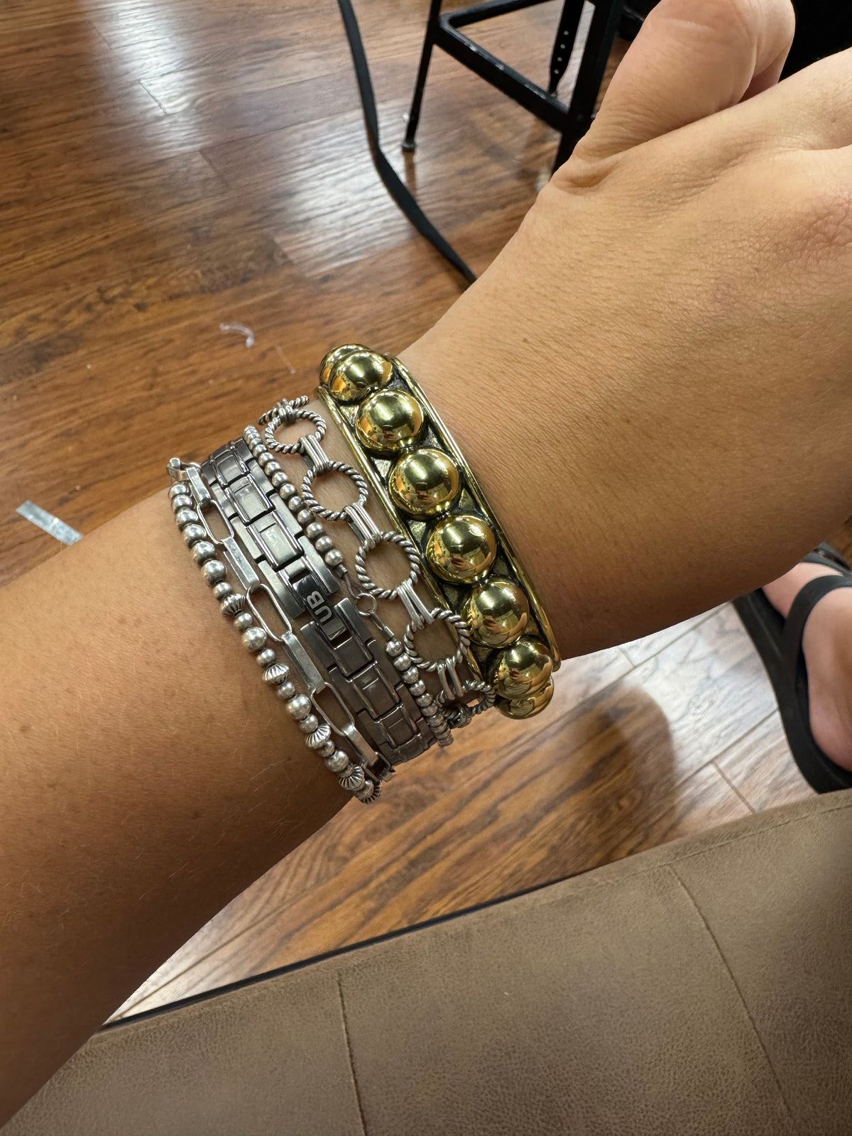 Brass Big Pearl Cuffed
