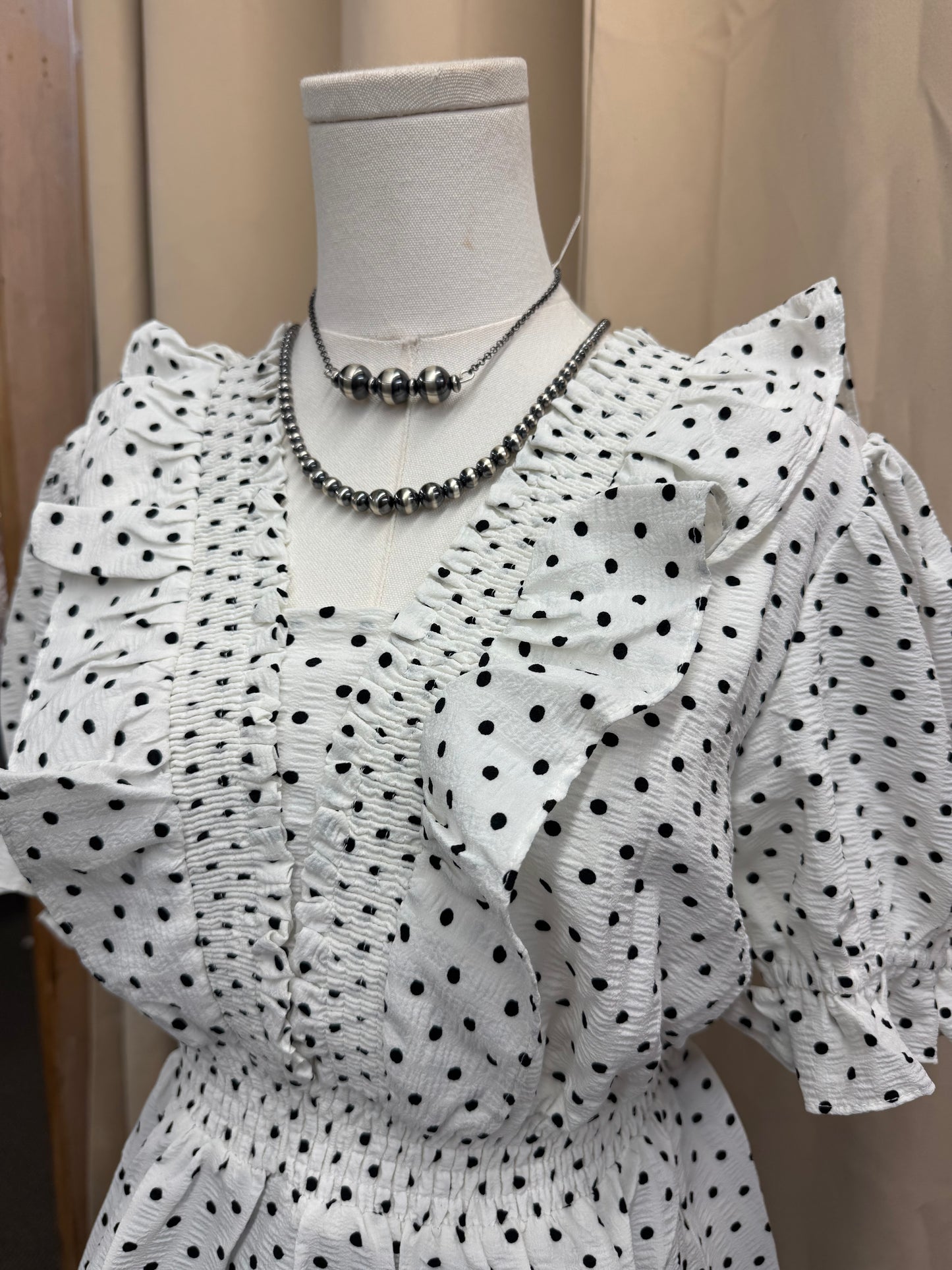 White Dot Ruffle Top