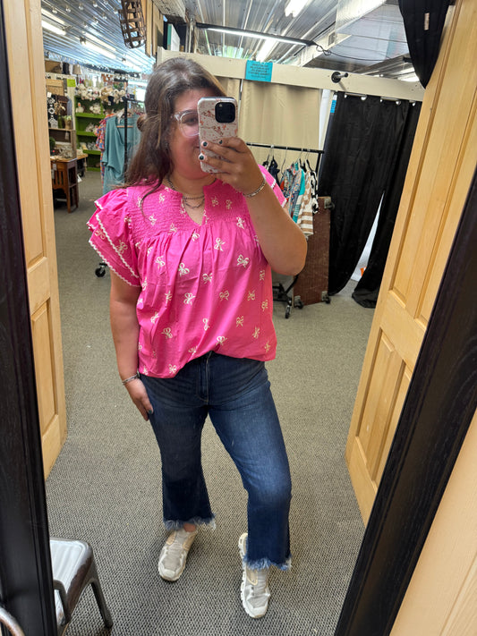 Pink Bow Print Top