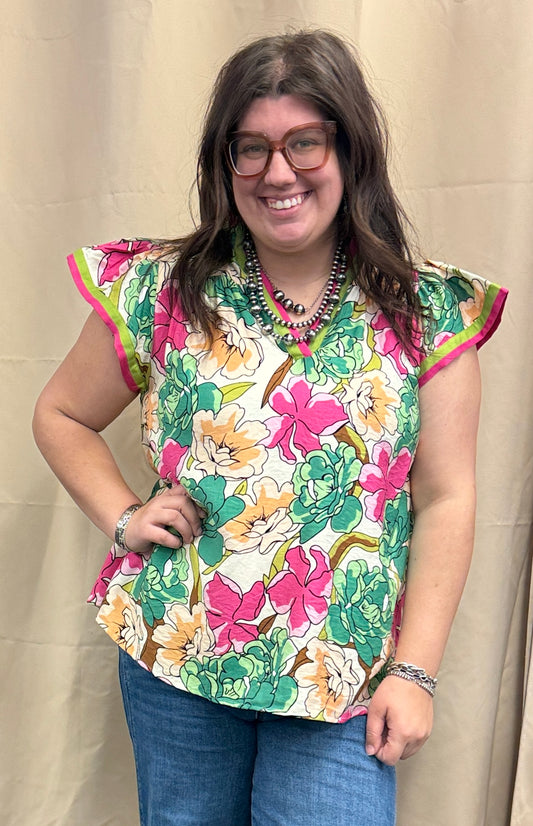 Fuchsia and green floral top