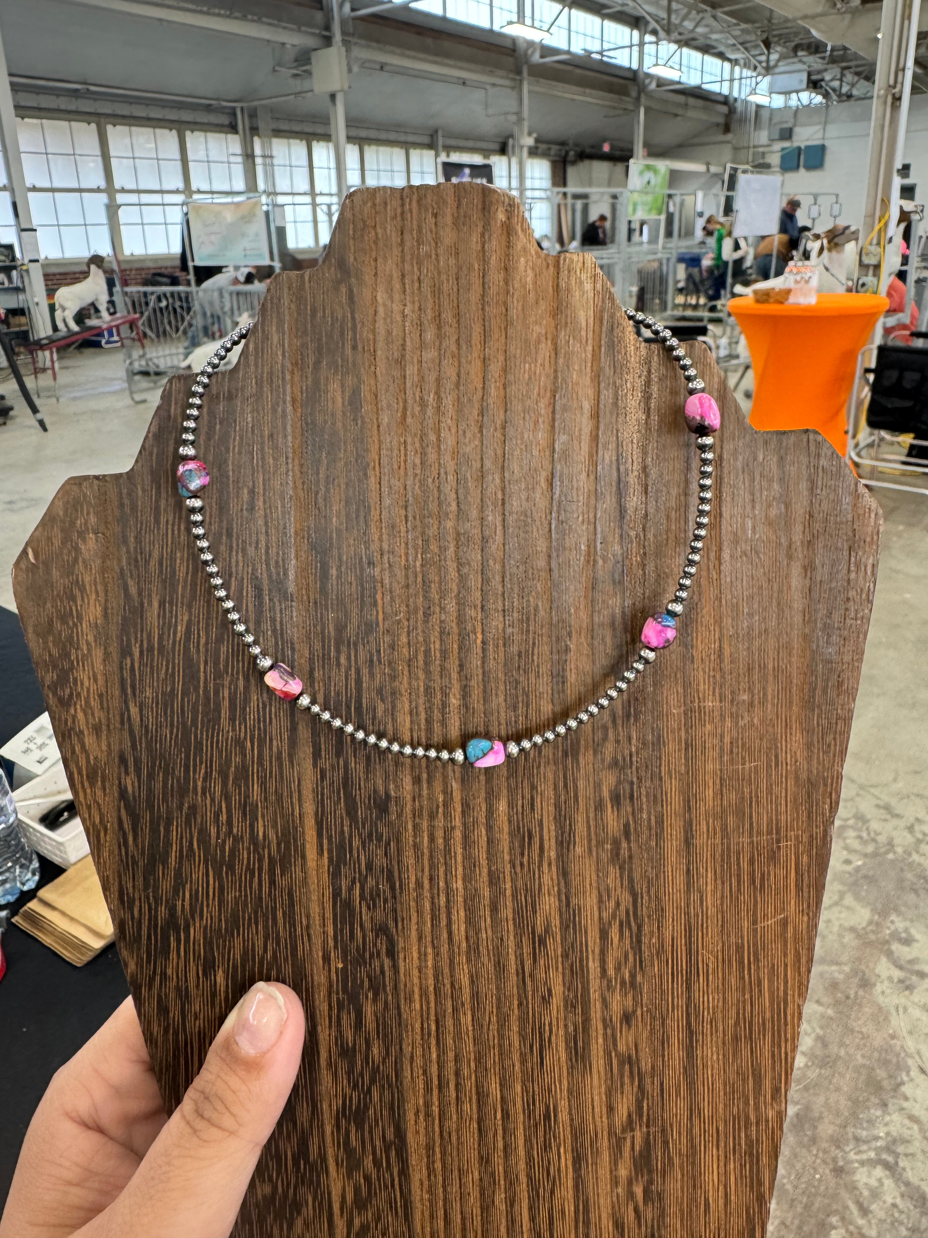 Pink Dyed Turquoise + Pearl Necklace- 14 inches