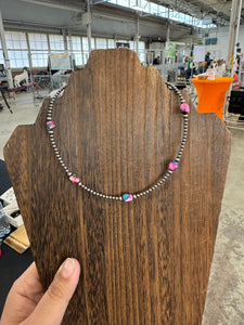 Pink Dyed Turquoise + Pearl Necklace- 14 inches