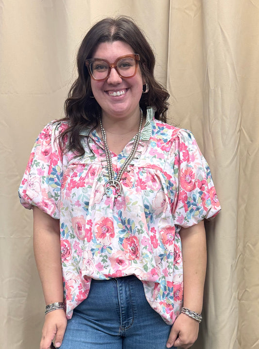 Pink and Sage Floral Top